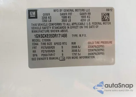 2013 Chevrolet Suburban 1500 Ltz из США, поврежденный, VIN 1GNSCKE05DR171498